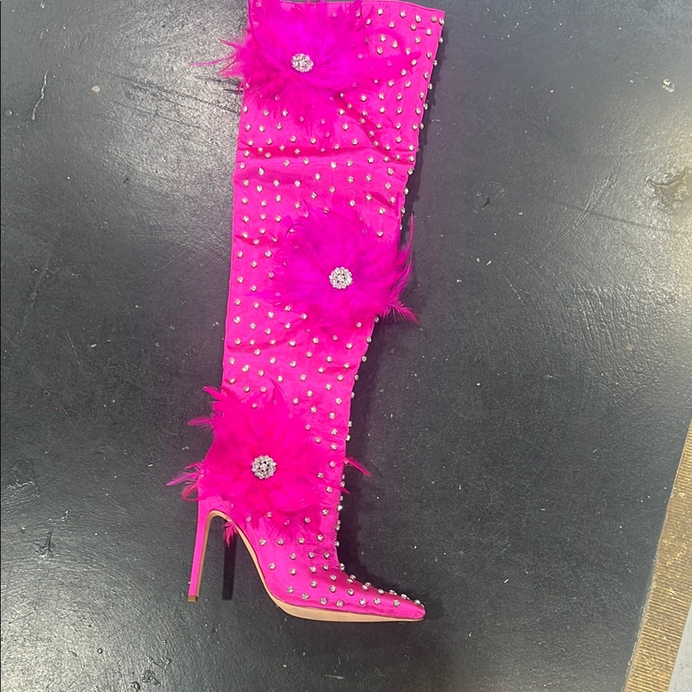Vibrant Pink Feathered Heeled Boots